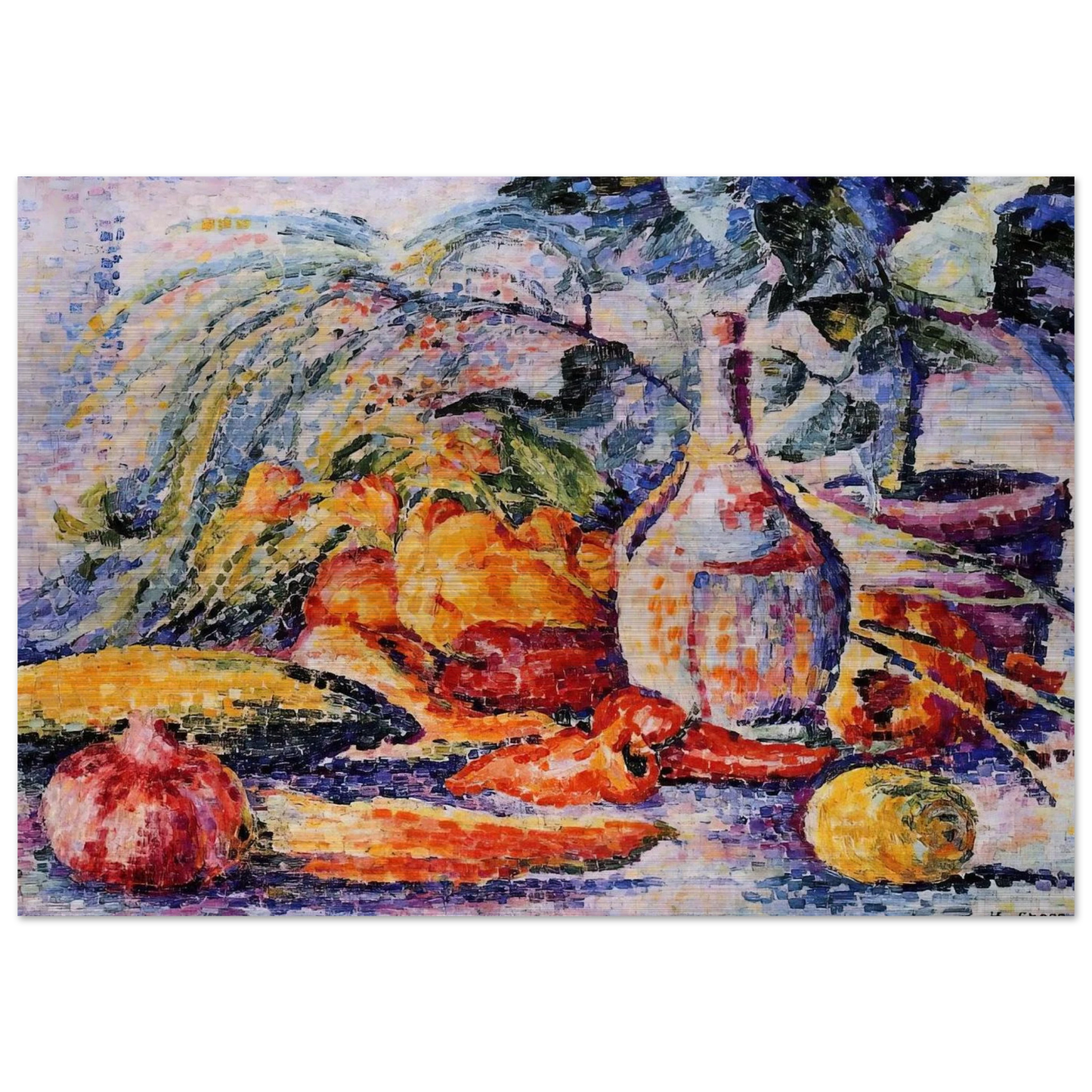 Still Life with Bottle of Wine - Henri-Edmond Cross Brushed Aluminum Print - 70x100 cm / 28x40 inches | Henri-Edmond Cross Aluminum Print | Henri-Edmond Cross Prints