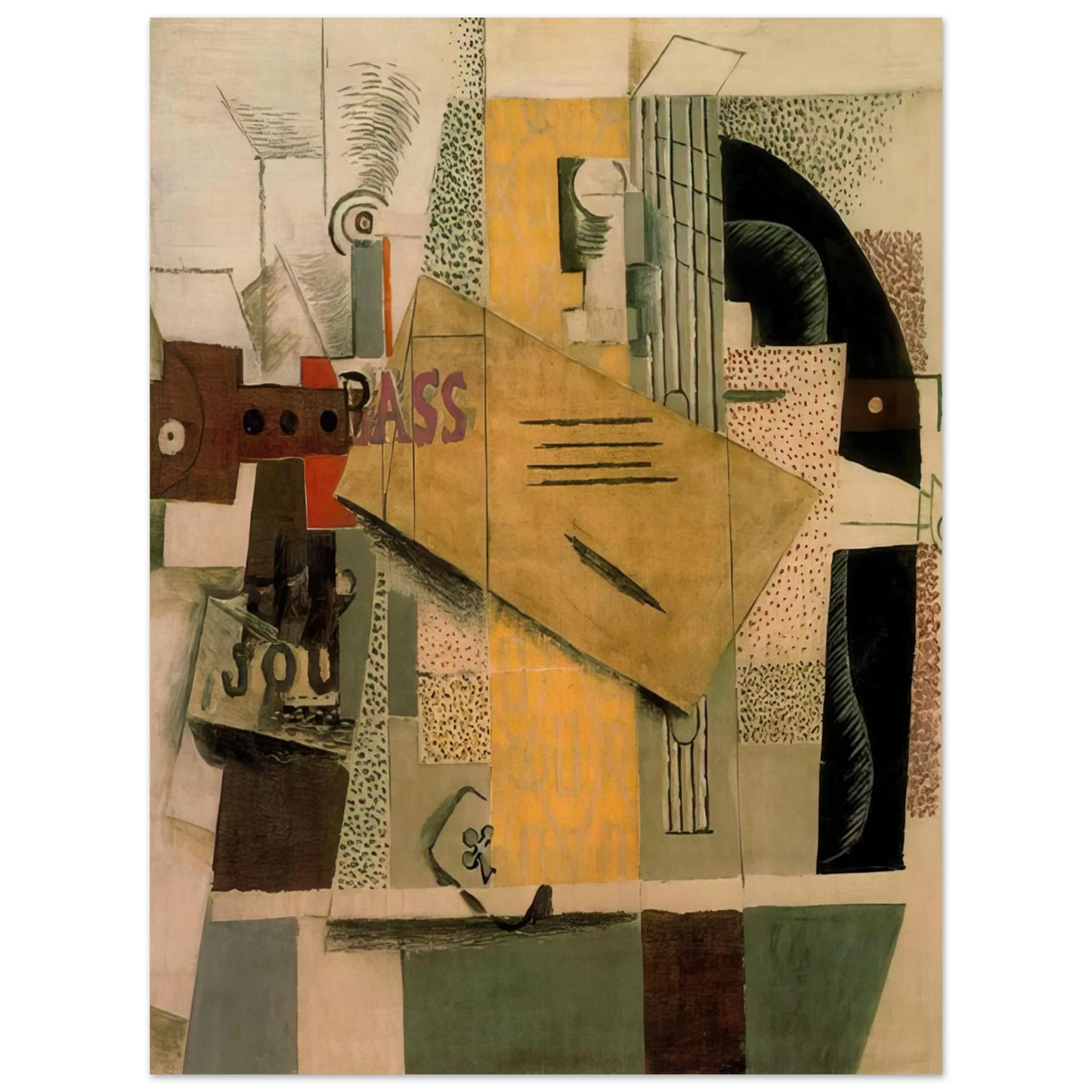 Pablo Picasso - Clarinet, bottle of bass, newspaper, ace of clubs - 1913  75x100 cm / 30x40inches Fine Art Poster