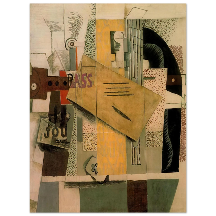 Pablo Picasso - Clarinet, bottle of bass, newspaper, ace of clubs - 1913  75x100 cm / 30x40inches Fine Art Poster
