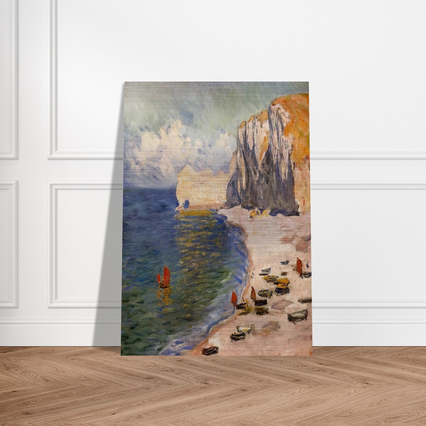 The Beach and the Falaise d'Amont - claude monet Brushed Aluminum Print - 70x100 cm / 28x40 inches | claude monet Aluminum Print | claude monet Prints