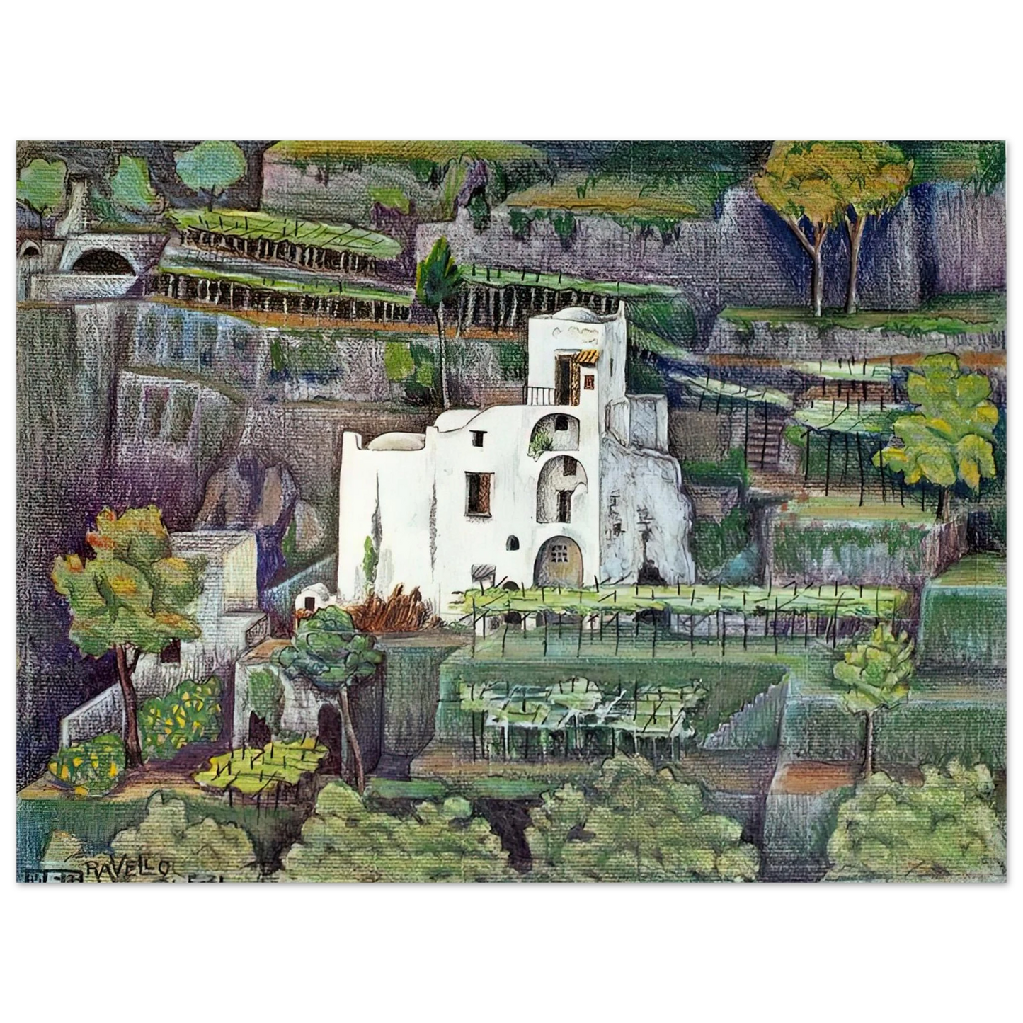 MC Escher - FARMHOUSE RAVELLO COLOUR Wall Art - 21x29.7 cm / 8x12" - Fine Art Poster-canvas - -