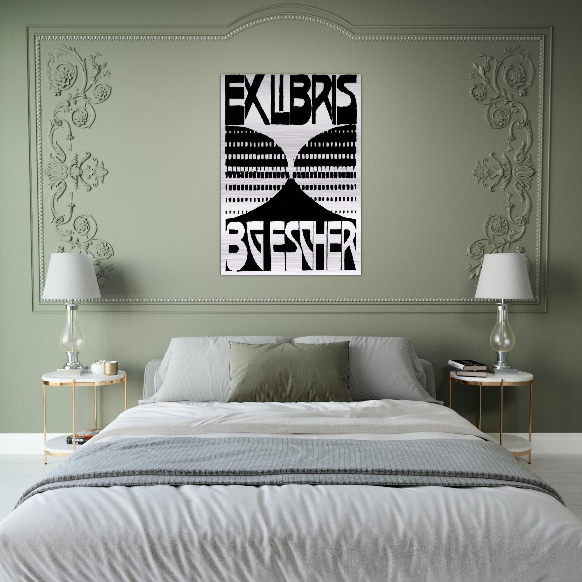 BOOKPLATE B G ESCHER BEER - MC Escher Brushed Aluminum Print - 70x100 cm / 28x40 inches | MC Escher Aluminum Print | MC Escher Prints | Maurits Cornelis Escher Prints