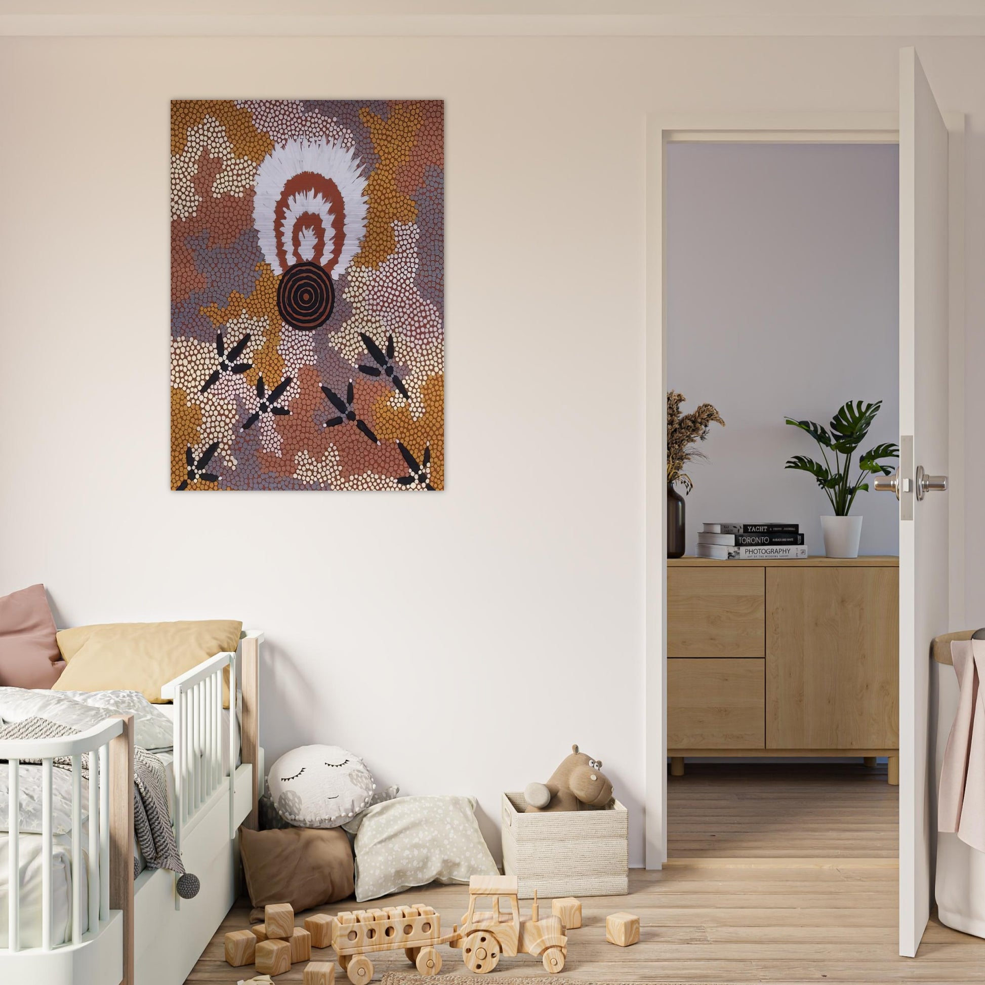 Eagle Dreaming at Mt. Allan - 1989 - Clifford Possum Tjapaltjarri Brushed Aluminum Print - 70x100 cm / 28x40 inches | Clifford Possum Tjapaltjarri Aluminum Print | Clifford Possum Tjapaltjarri Prints