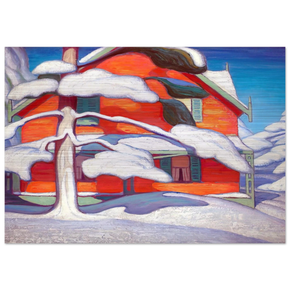Pine Tree and Red House, Winter City - 1924 - Lawren Harris Brushed Aluminum Print - 70x100 cm / 28x40 inches | Lawren Harris Aluminum Print | Lawren Harris Prints