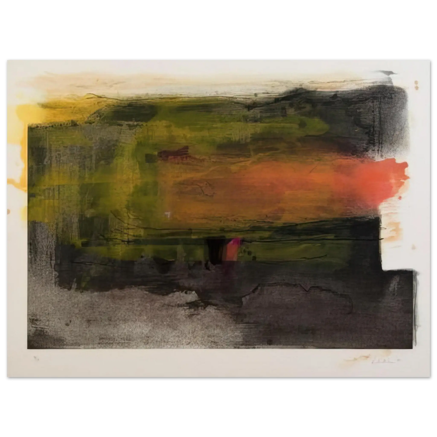 Helen Frankenthaler - Deep Sun - 1983 Wall art - 28x43  cm / XL (11x17 Inches) - Premium Wooden Framed Poster With Fine Art Paper - Black frame