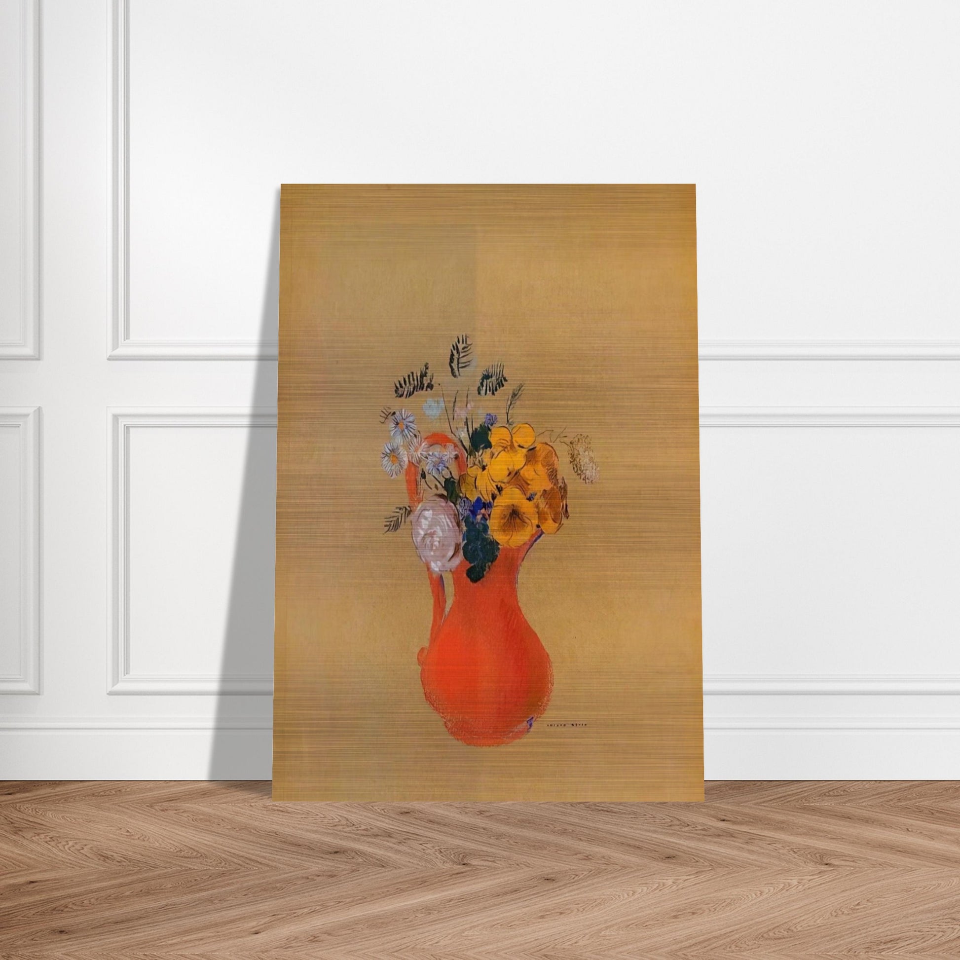 FLOWERS IN A RED PITCHER - Odilon Redon Brushed Aluminum Print - 70x100 cm / 28x40 inches | Odilon Redon Aluminum Print | Odilon Redon Prints