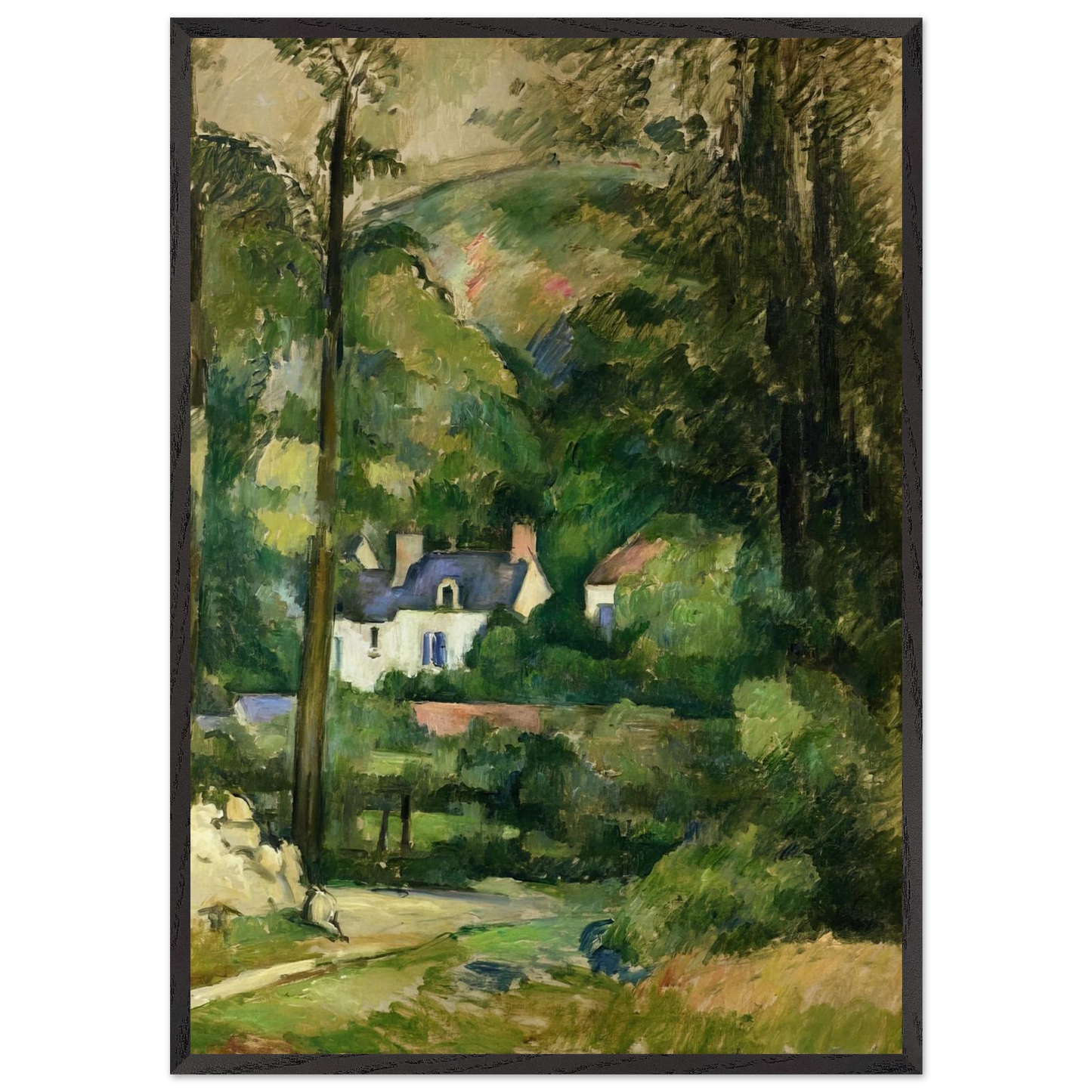 Houses in the Greenery - Paul Cezanne 70x100 cm / 28x40 inches Framed Art Print – Black Wooden Frame