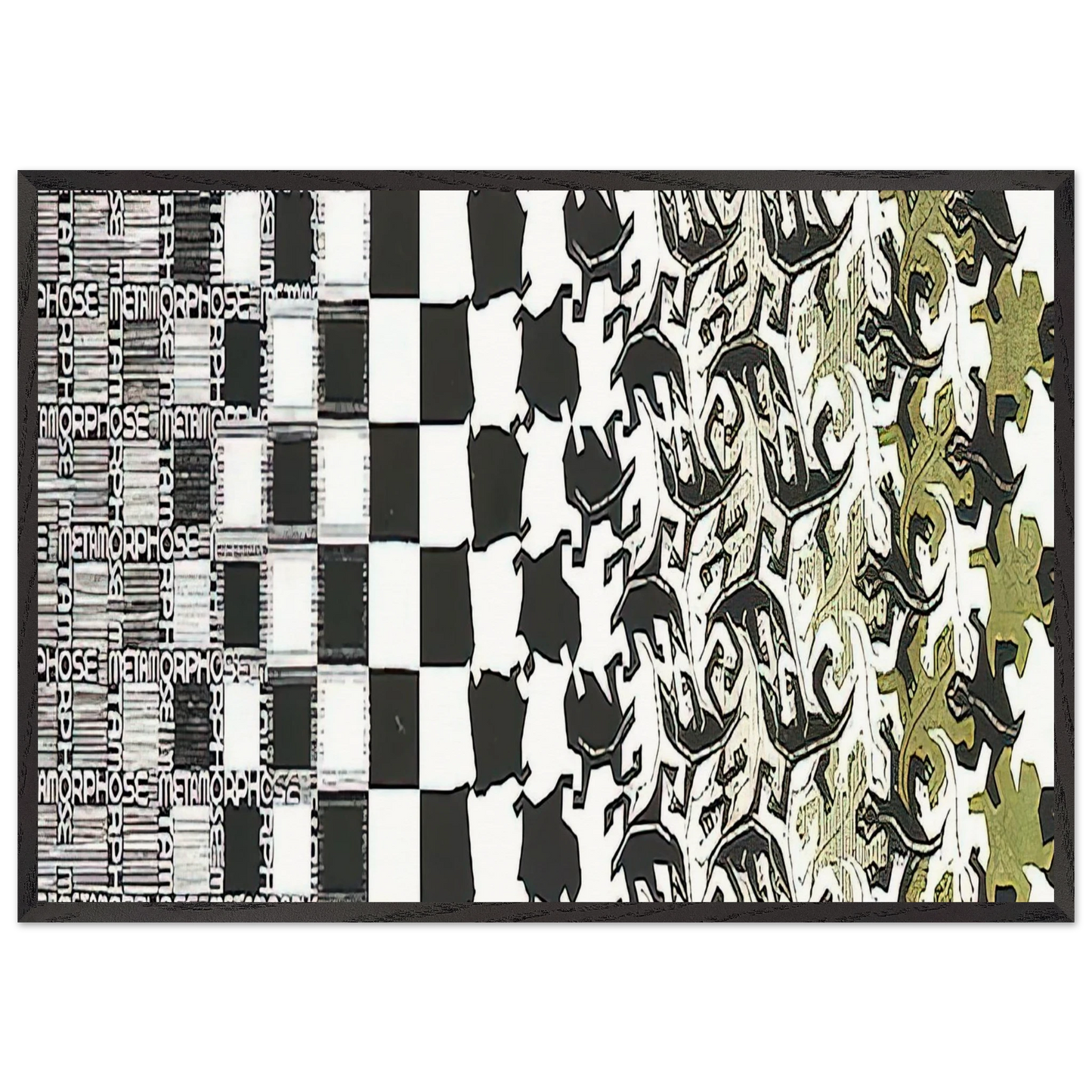 METAMORPHOSIS II EXCERPT 2 - MC Escher 70x100 cm / 28x40 inches Framed Art Print – Black Wooden Frame | Maurits Cornelis Escher Prints