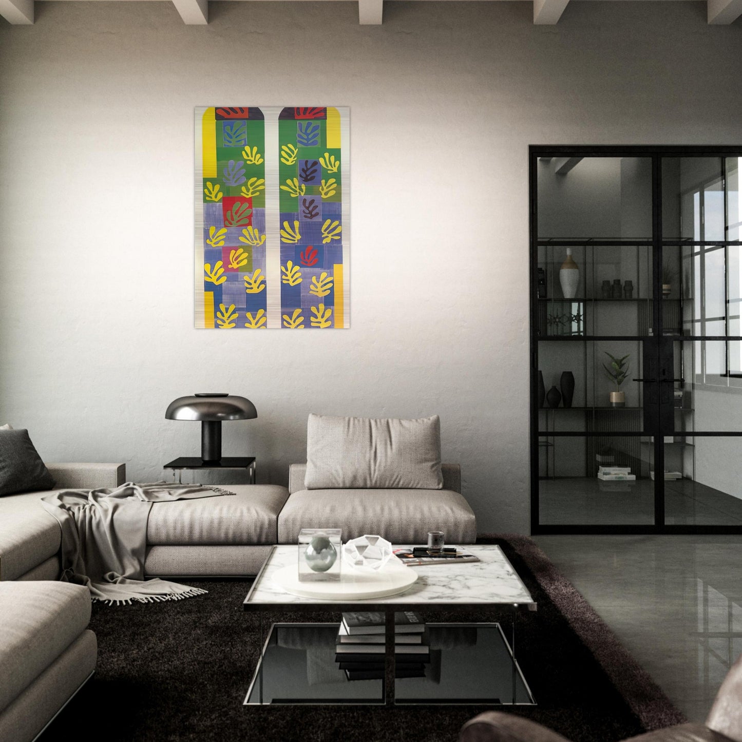 STAINED GLASS WINDOW WINDOW OF THE ABSIDE OF THE ROSARY CHAPEL 1949 - Henri Matisse Brushed Aluminum Print - 70x100 cm / 28x40 inches | Henri Matisse Aluminum Print | Henri Matisse Prints