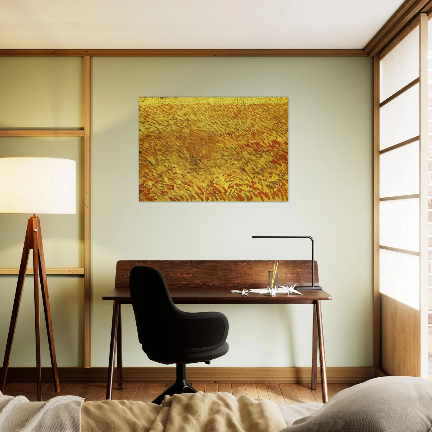Summer Evening, Wheatfield with Setting sun - Vincent van Gogh Brushed Aluminum Print - 70x100 cm / 28x40 inches | Vincent van Gogh Aluminum Print | Vincent van Gogh Prints