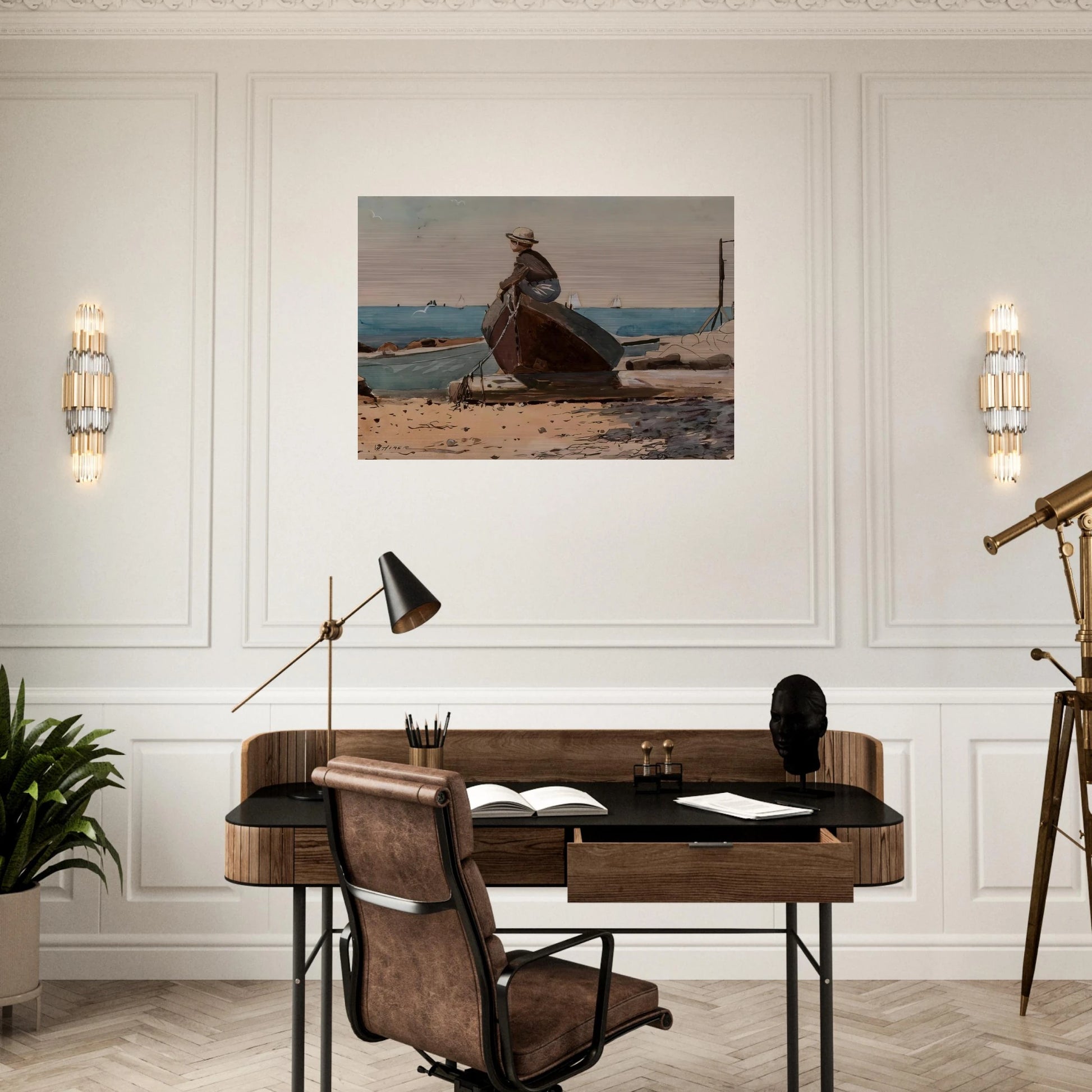 WAITING FOR DAD - Winslow Homer Brushed Aluminum Print - 70x100 cm / 28x40 inches | Winslow Homer Aluminum Print | Winslow Homer Prints