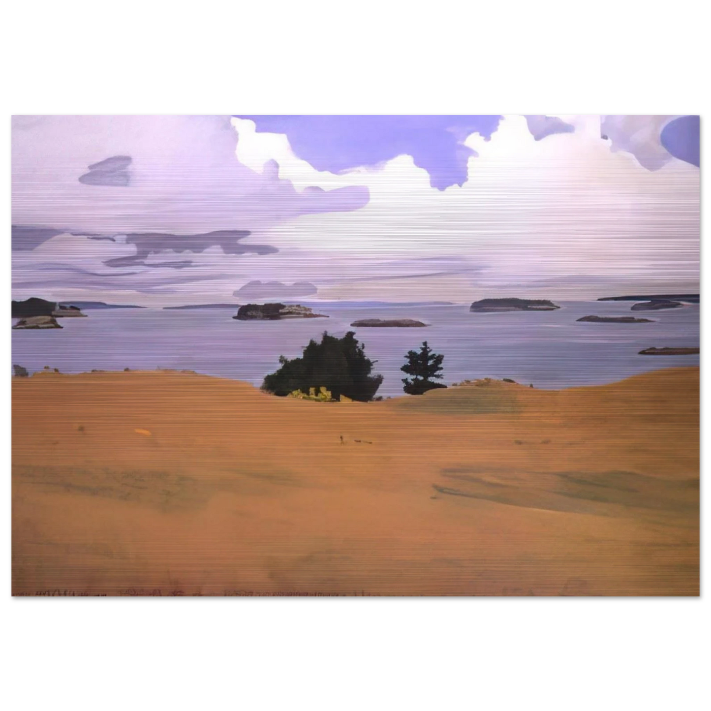 PENOBSCOT BAY WITH YELLOW FIELD 1968 - Fairfield Porter Brushed Aluminum Print - 70x100 cm / 28x40 inches | Fairfield Porter Aluminum Print | Fairfield Porter Prints