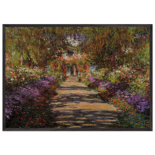 Pathway In Monets Garden At Giverny - claude monet 70x100 cm / 28x40 inches Framed Art Print – Black Wooden Frame