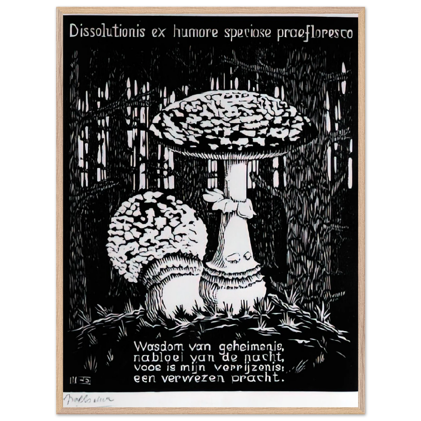 MC Escher - EMBLEMATA TOADSTOOL Wall Art - 21x29.7 cm / 8x12" - Premium Wooden Framed Poster With Fine Art Paper-canvas - Wood frame