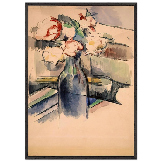 Roses in a Bottle - Paul Cezanne 70x100 cm / 28x40 inches Framed Art Print – Black Wooden Frame