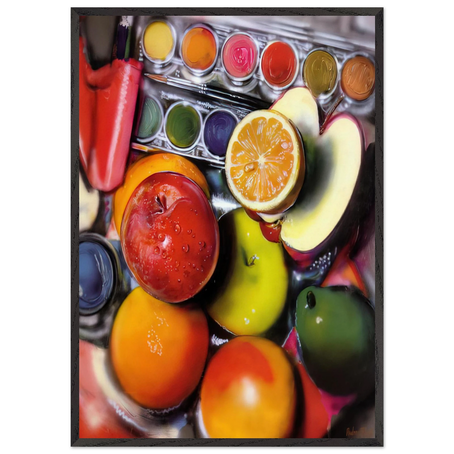 ENERGY APPLES 1980 - Audrey Flack 70x100 cm / 28x40 inches Framed Art Print – Black Wooden Frame