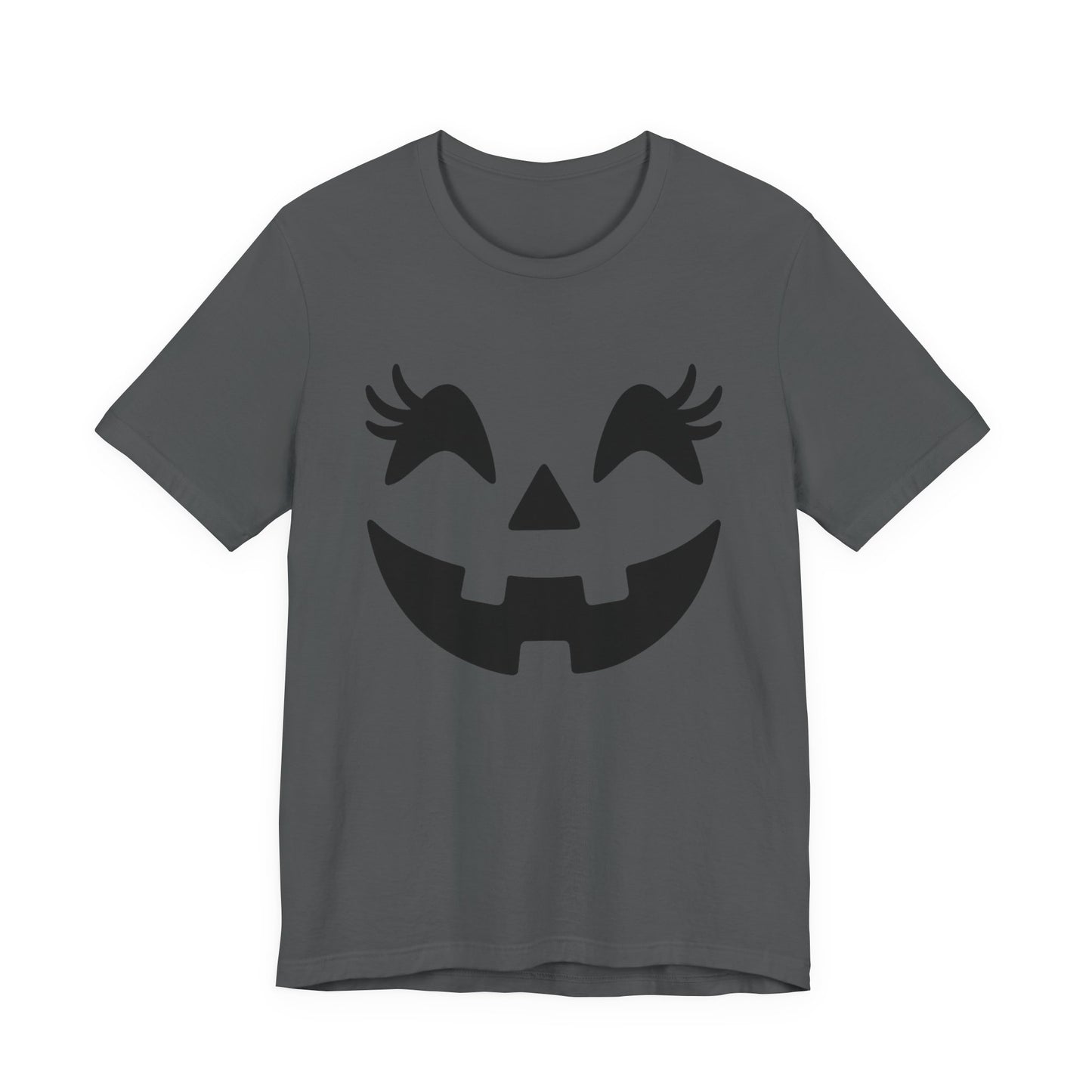 Camiseta de Halloween para mujer y niña con cara de Jack O'Lantern y pestañas de calabaza
