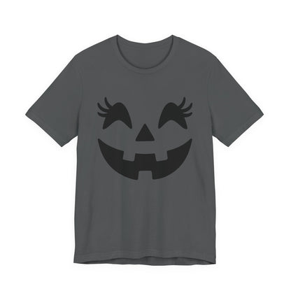 Camiseta de Halloween para mujer y niña con cara de Jack O'Lantern y pestañas de calabaza