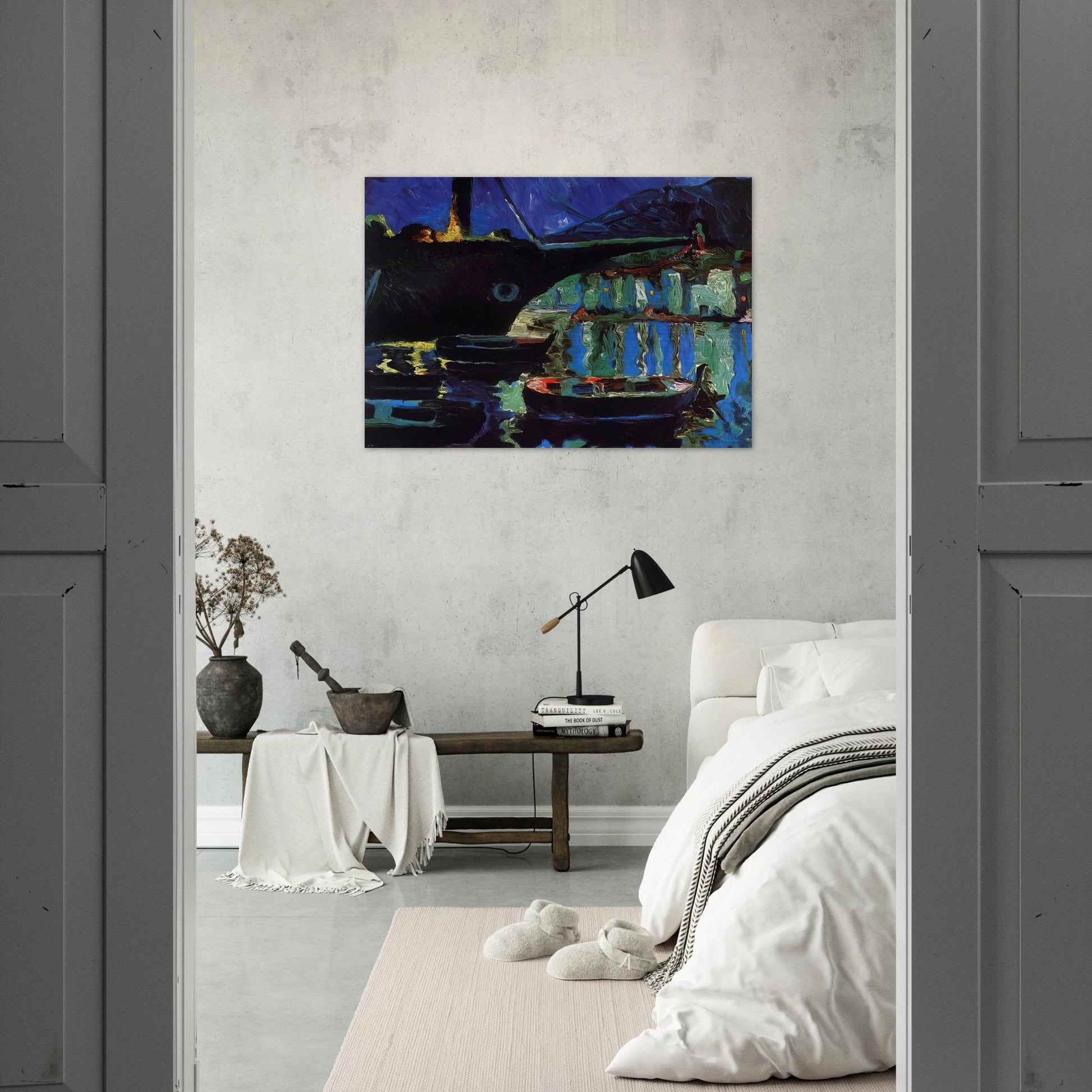 PORT OF CADAQUES NIGHT - Salvador Dali Brushed Aluminum Print - 70x100 cm / 28x40 inches | Salvador Dali Aluminum Print | Salvador Dali Prints