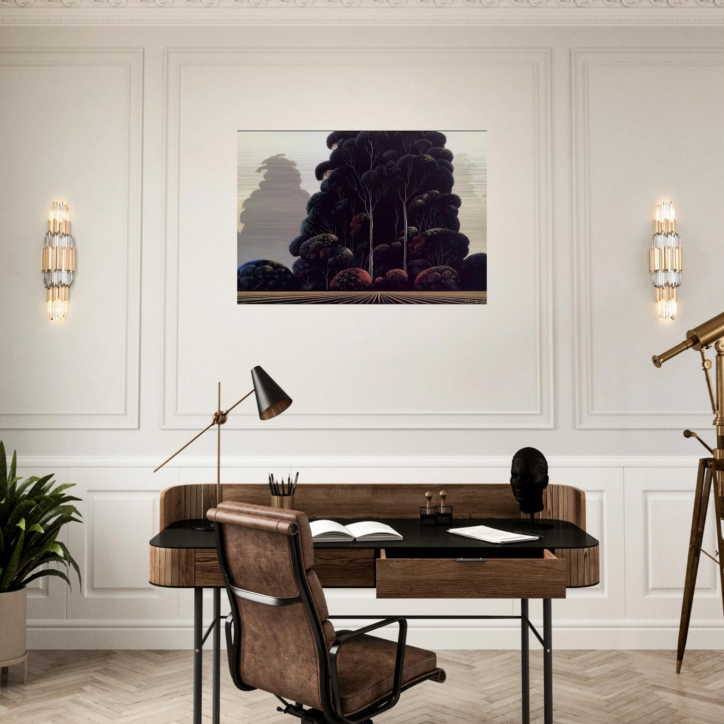 Autumn - Eyvind Earle Brushed Aluminum Print - 70x100 cm / 28x40 inches | Eyvind Earle Aluminum Print | Eyvind Earle Prints