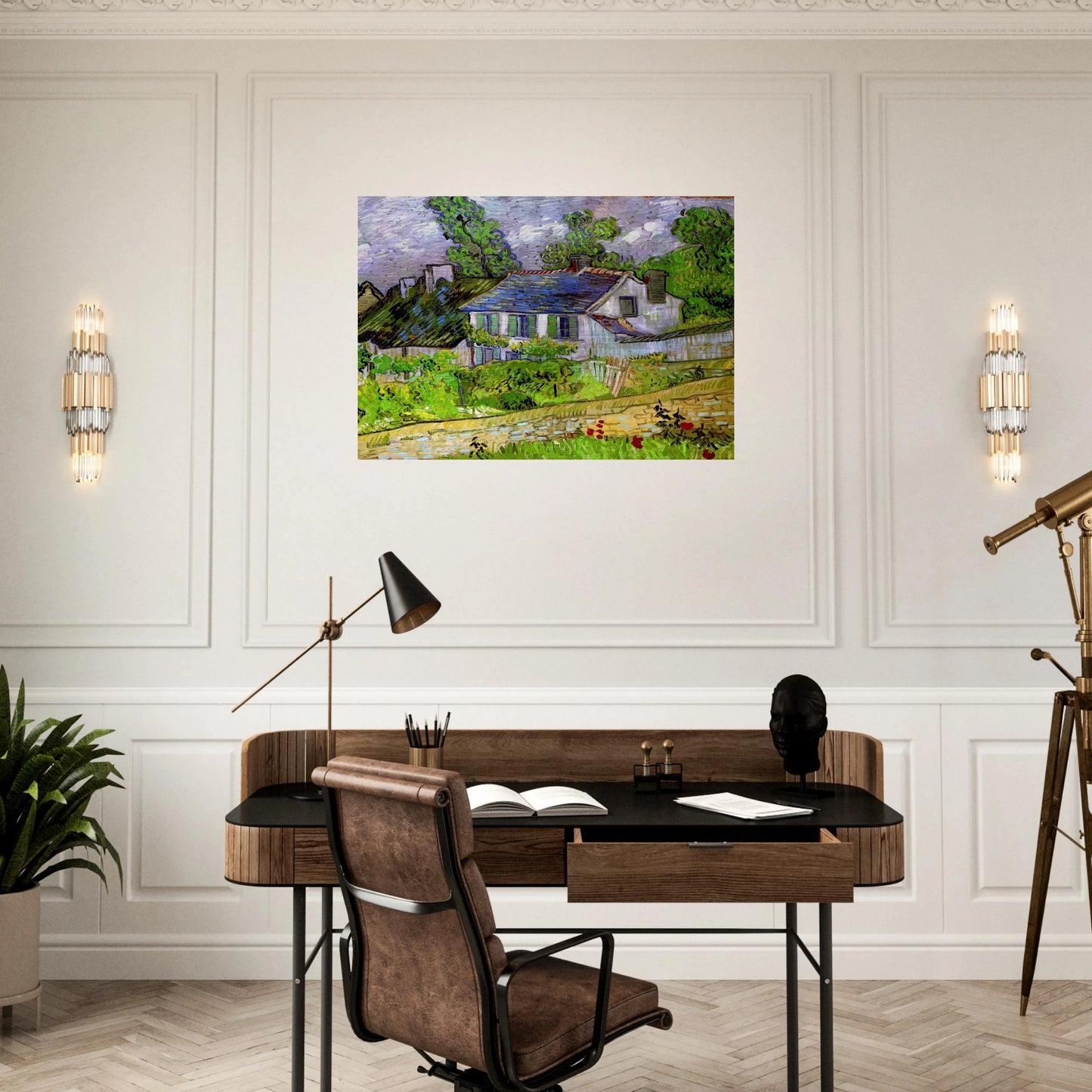 Houses in Auvers - Vincent van Gogh Brushed Aluminum Print - 70x100 cm / 28x40 inches | Vincent van Gogh Aluminum Print | Vincent van Gogh Prints