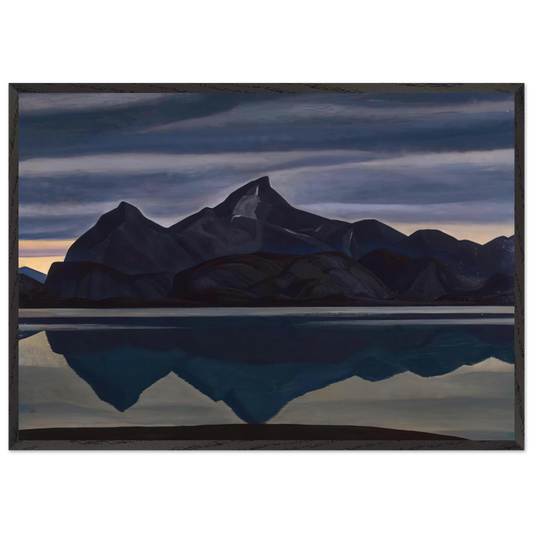 Mirrored Mountain South Greenland - Rockwell Kent 70x100 cm / 28x40 inches Framed Art Print – Black Wooden Frame
