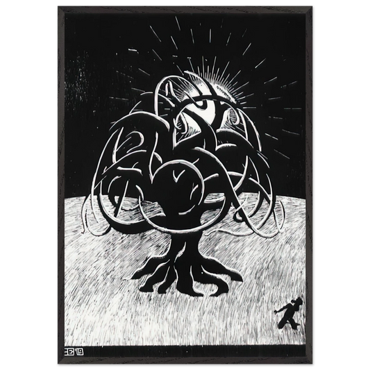 TWON TREE - MC Escher 70x100 cm / 28x40 inches Framed Art Print – Black Wooden Frame | Maurits Cornelis Escher Prints