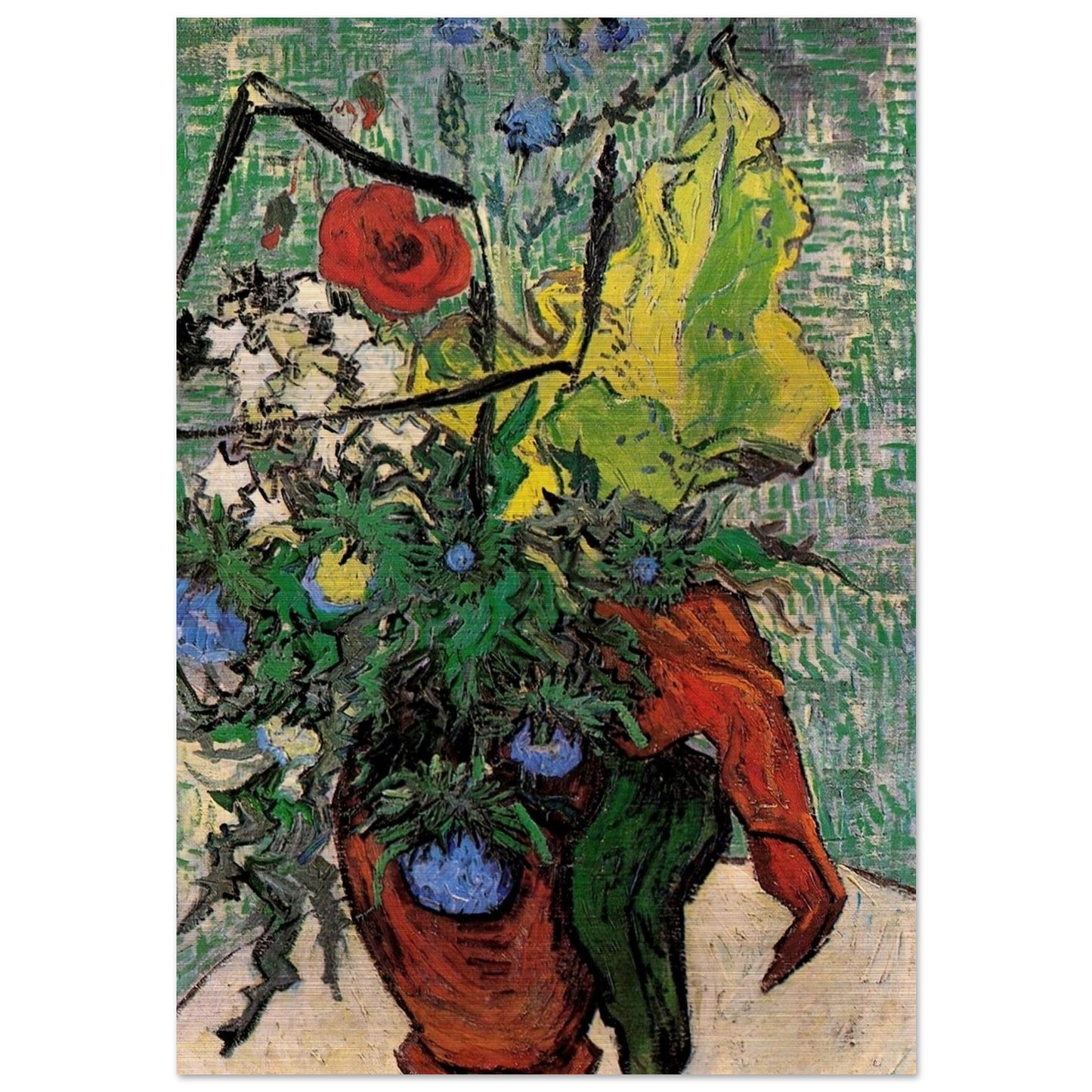 Wild Flowers and Thistles in a Vase - Vincent van Gogh Brushed Aluminum Print - 70x100 cm / 28x40 inches | Vincent van Gogh Aluminum Print | Vincent van Gogh Prints