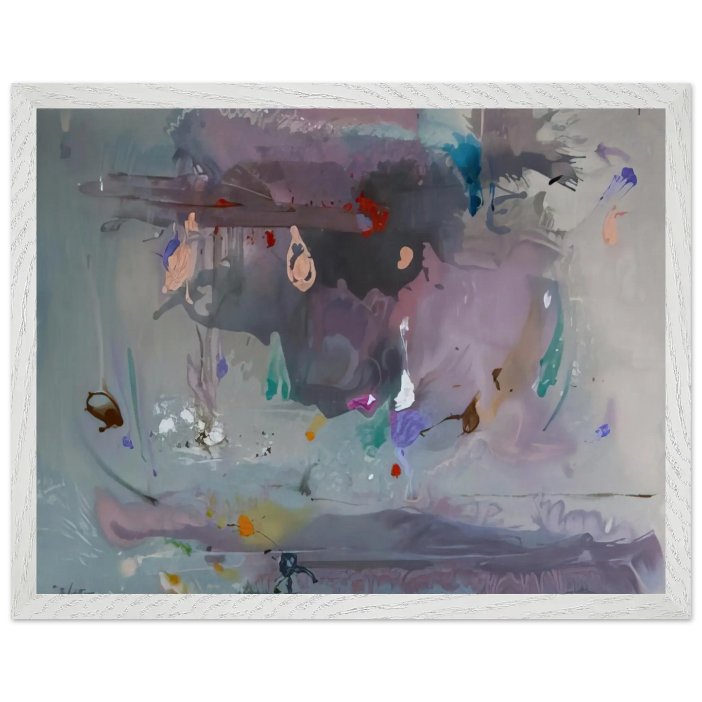 Helen Frankenthaler - Grey Fireworks - 2000 Wall art - A3 (29.7 x 42  cm) - Premium Wooden Framed Poster With Fine Art Paper - White frame