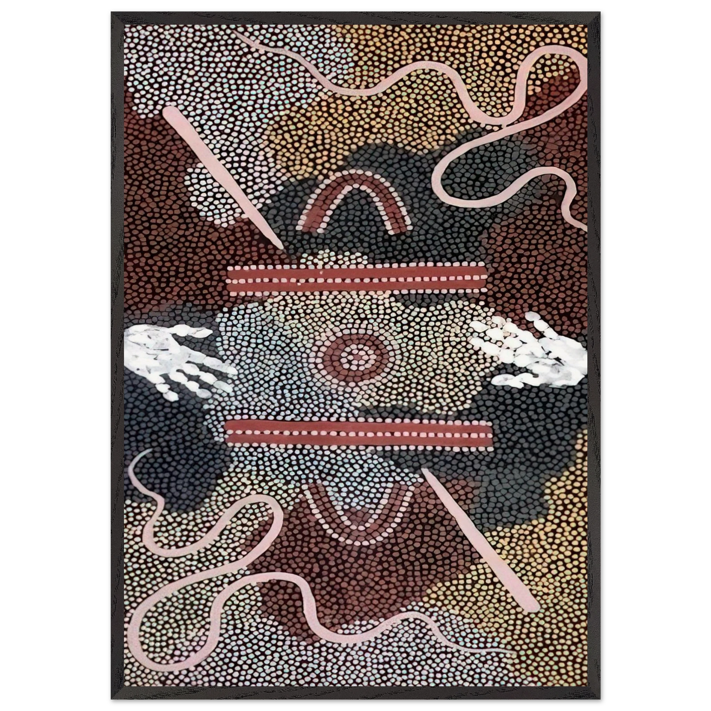 Initiation Ceremony - 1998 - Clifford Possum Tjapaltjarri 70x100 cm / 28x40 inches Framed Art Print – Black Wooden Frame