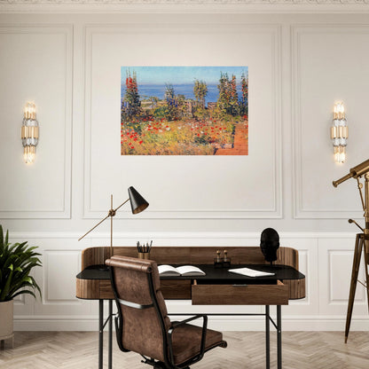 Hollyhocks, Isles of Shoals - Childe Hassam Brushed Aluminum Print - 70x100 cm / 28x40 inches | Childe Hassam Aluminum Print | Childe Hassam Prints