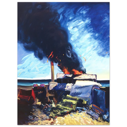 Carlos Almaraz - Beach Trash Burning - 1982  75x100 cm / 30x40inches Fine Art Poster