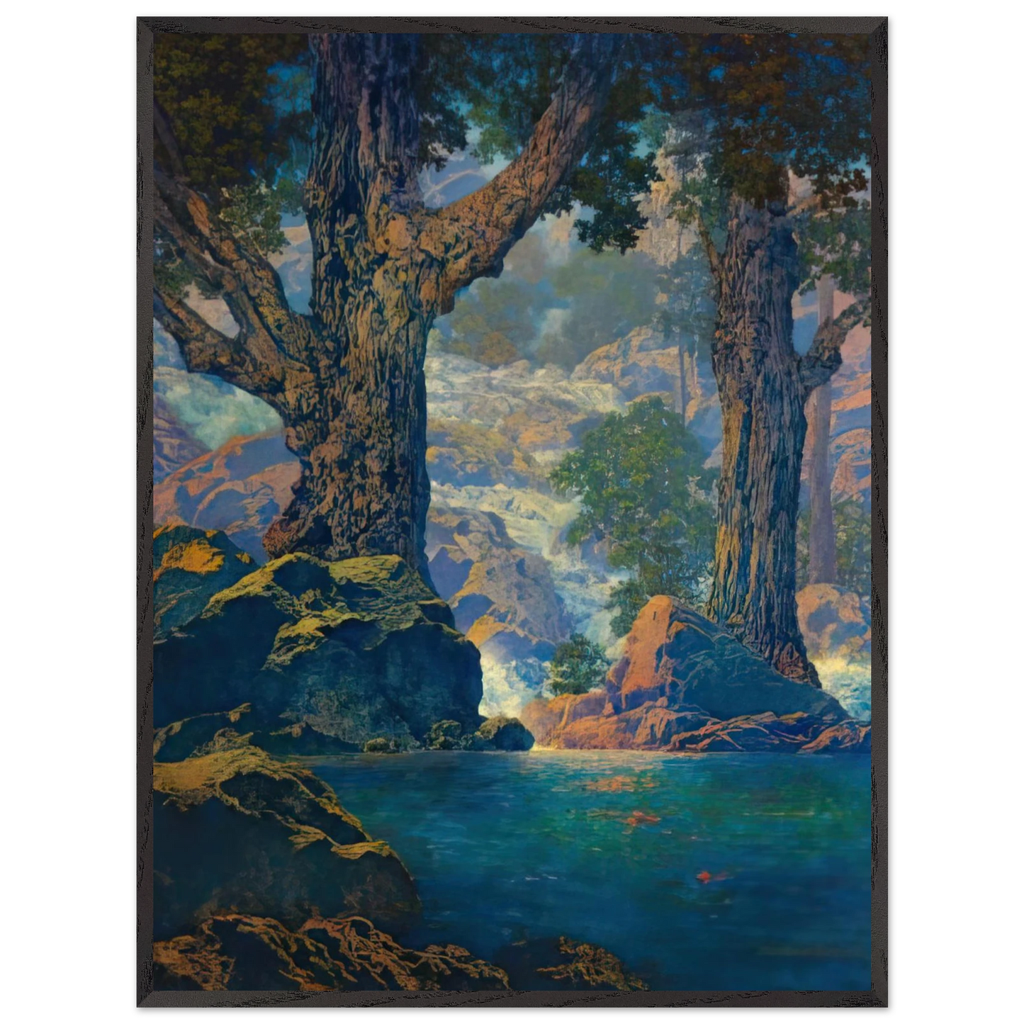 Maxfield Parrish - Cascades Quiet Solitude Wall Art - 30x40 cm / 12x16 inches - Premium Wooden Framed Poster With Fine Art Paper-canvas - Wood frame