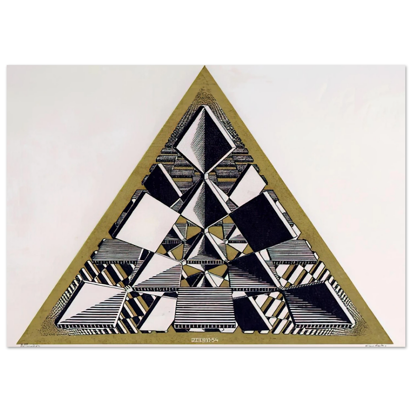 MC Escher - THREE INTERSECTING PLANES COLOUR Wall Art - 21x29.7 cm / 8x12" - Premium Wooden Framed Poster With Fine Art Paper-canvas - Black frame