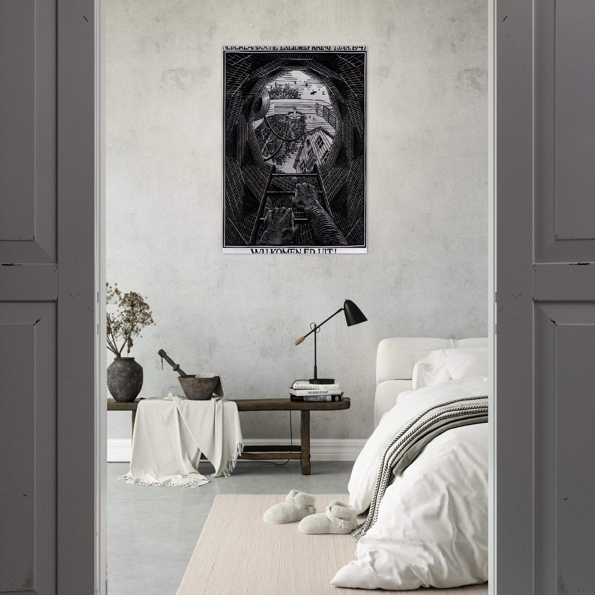NEW YEAR S GREETING CARD - MC Escher Brushed Aluminum Print - 70x100 cm / 28x40 inches | MC Escher Aluminum Print | MC Escher Prints