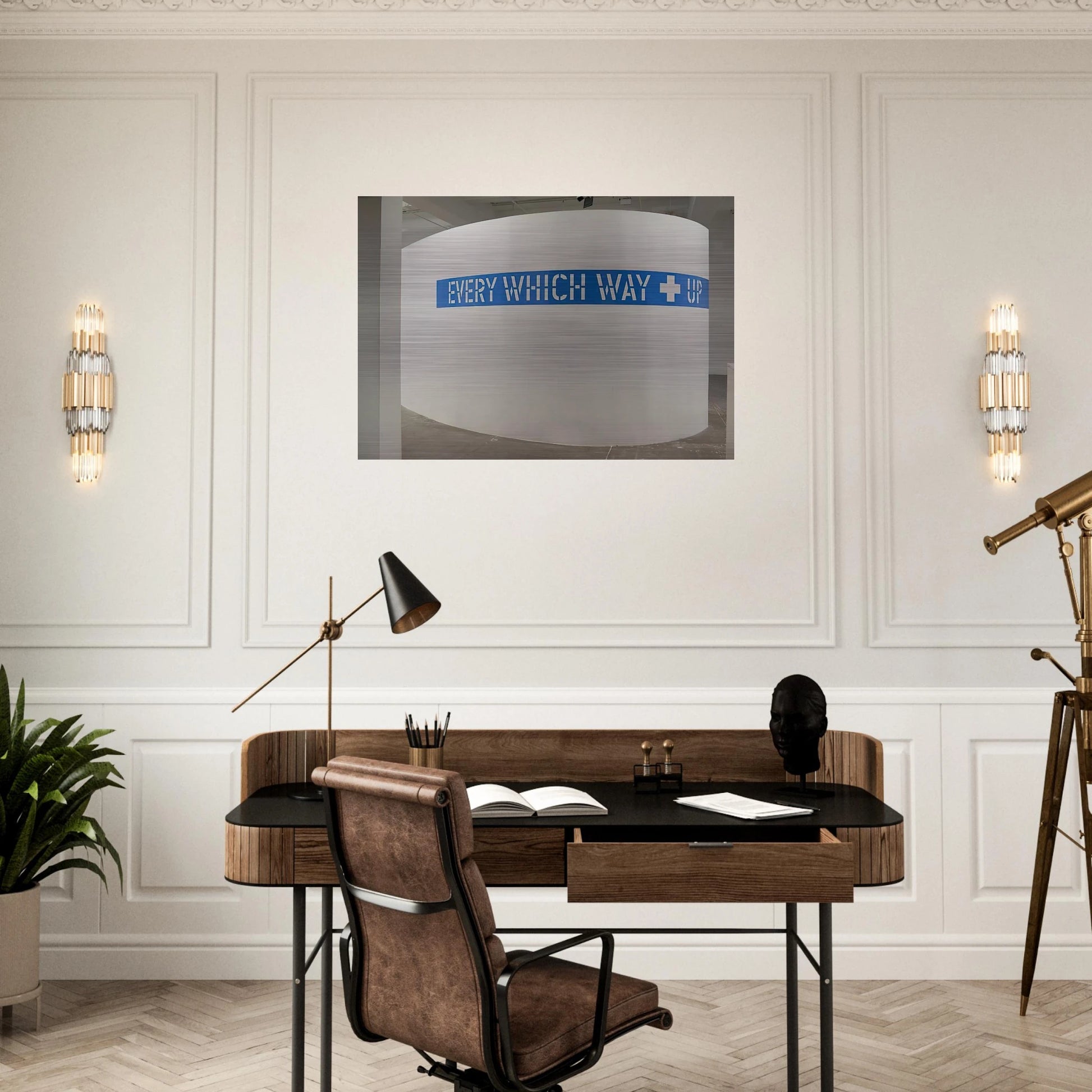 Every Which Way  Up - 2010 - Lawrence Weiner Brushed Aluminum Print - 70x100 cm / 28x40 inches | Lawrence Weiner Aluminum Print | Lawrence Weiner Prints