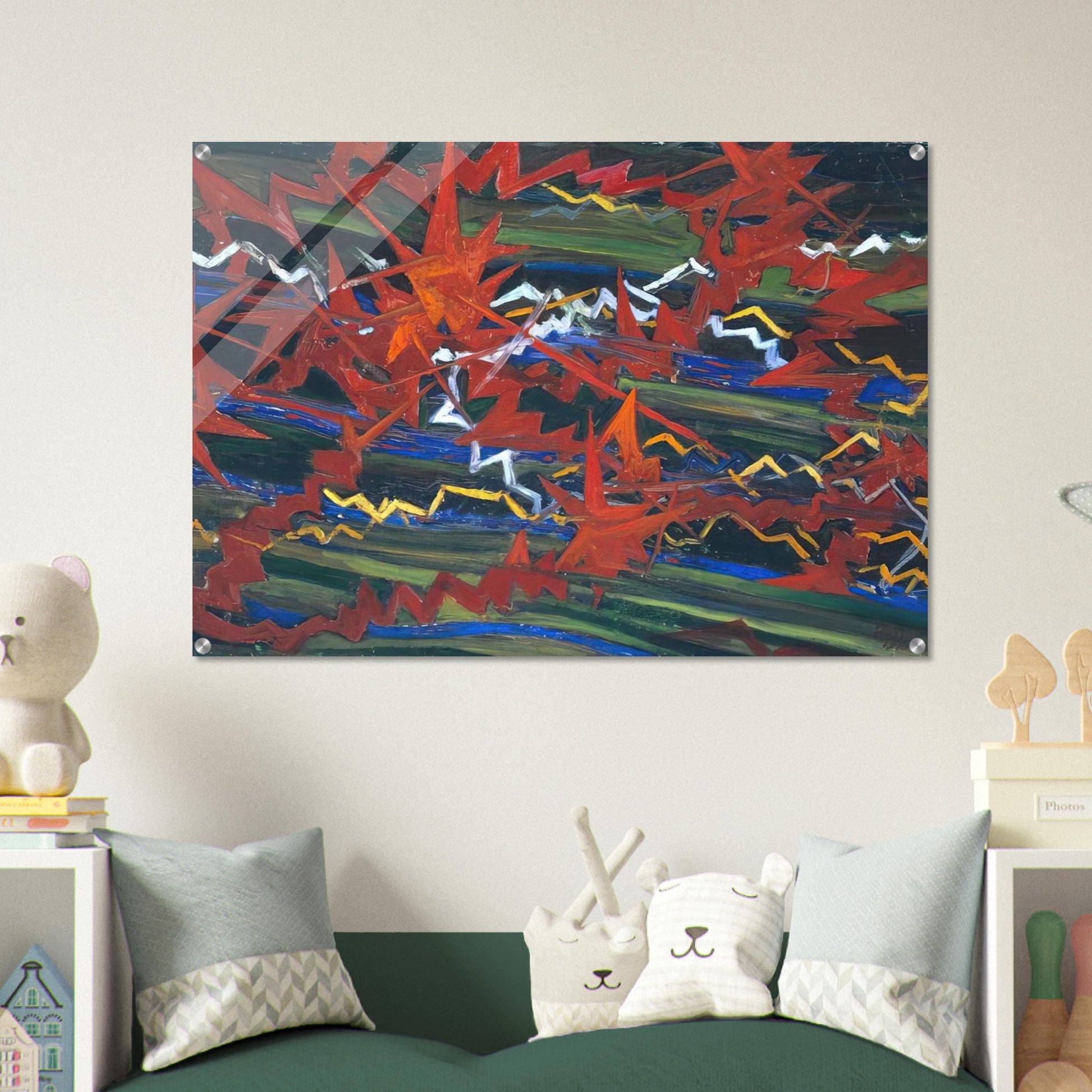 Explosion of Red on Green - Gerardo Dottori Acrylic Print - 70x100 cm / 28x40″ inches