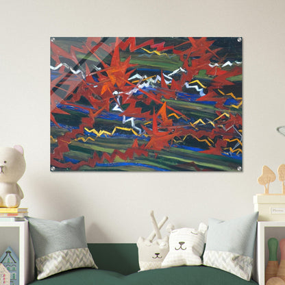 Explosion of Red on Green - Gerardo Dottori Acrylic Print - 70x100 cm / 28x40″ inches