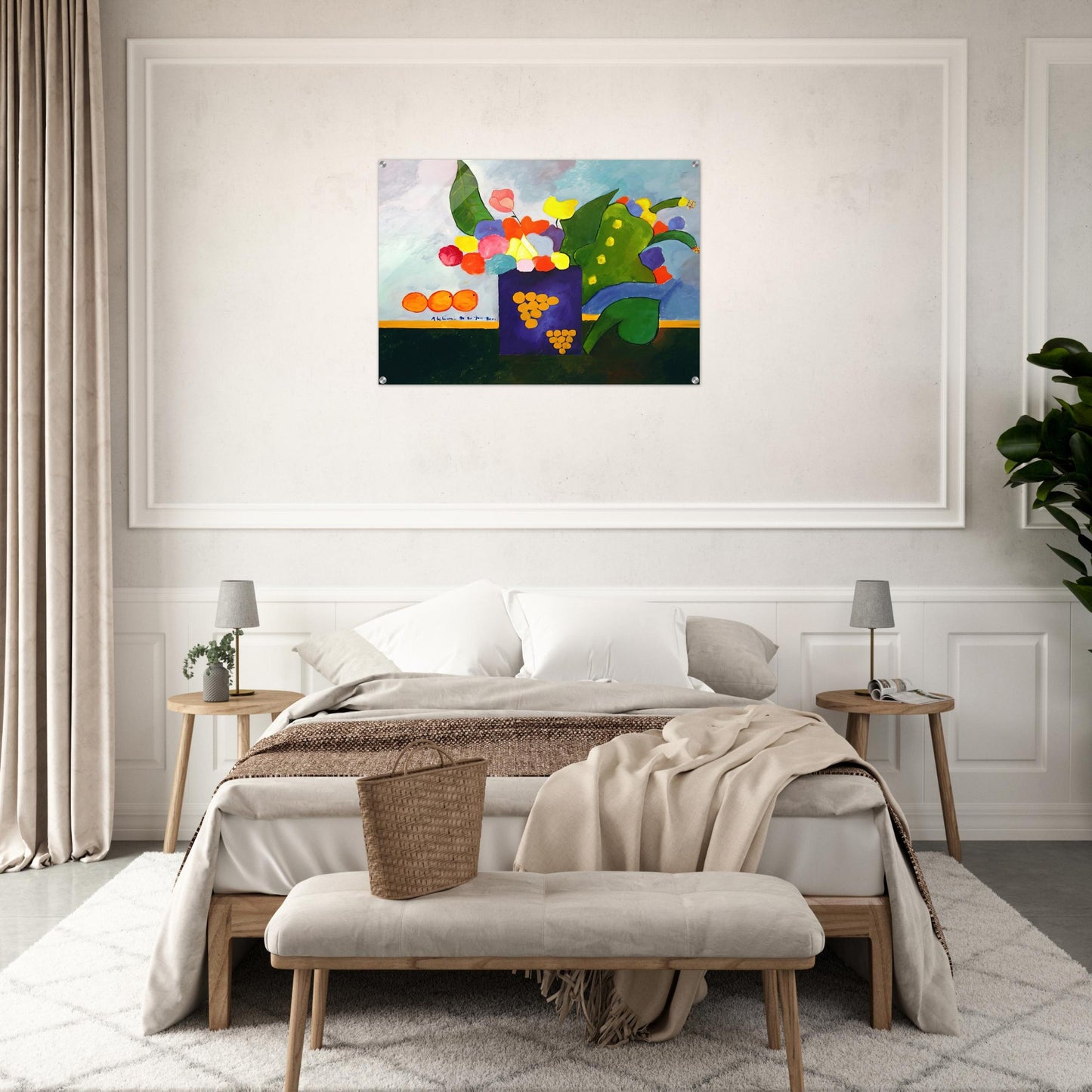 Vase With Flowers and Fruit - 2001 - Aldemir Martins Acrylic Print - 70x100 cm / 28x40″ inches