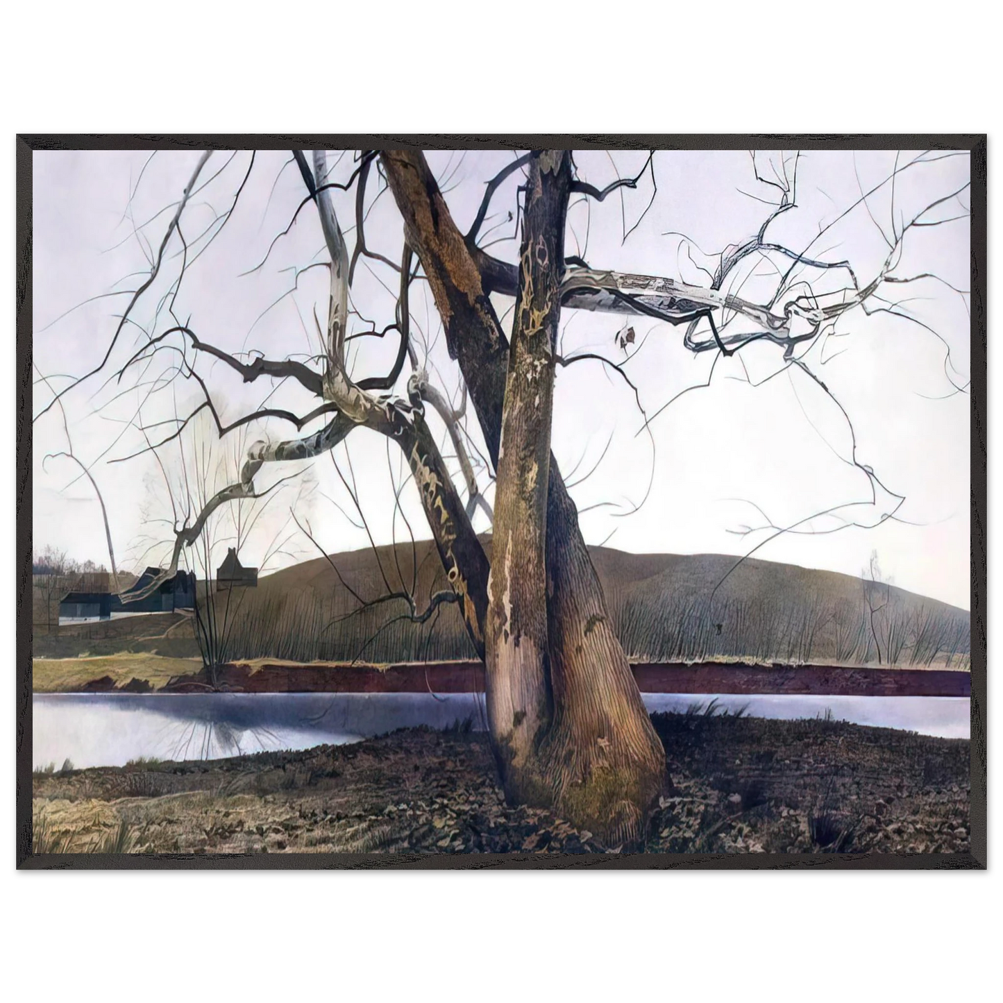 Andrew Wyeth - DIL HUEY FARM Wall Art - 60x80 cm / 24x32 inches - Premium Wooden Framed Poster With Fine Art Paper-canvas - White frame