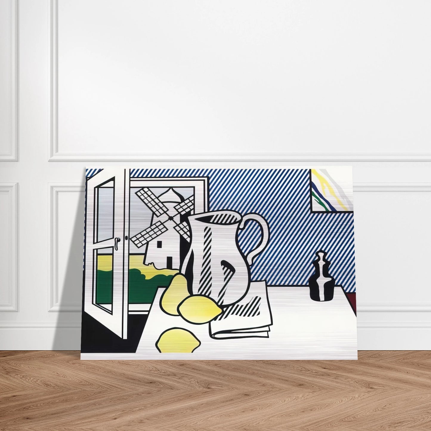 STILL LIFE WITH WINDMILL 1974 - Roy Lichtenstein Brushed Aluminum Print - 70x100 cm / 28x40 inches | Roy Lichtenstein Aluminum Print | Roy Lichtenstein Prints