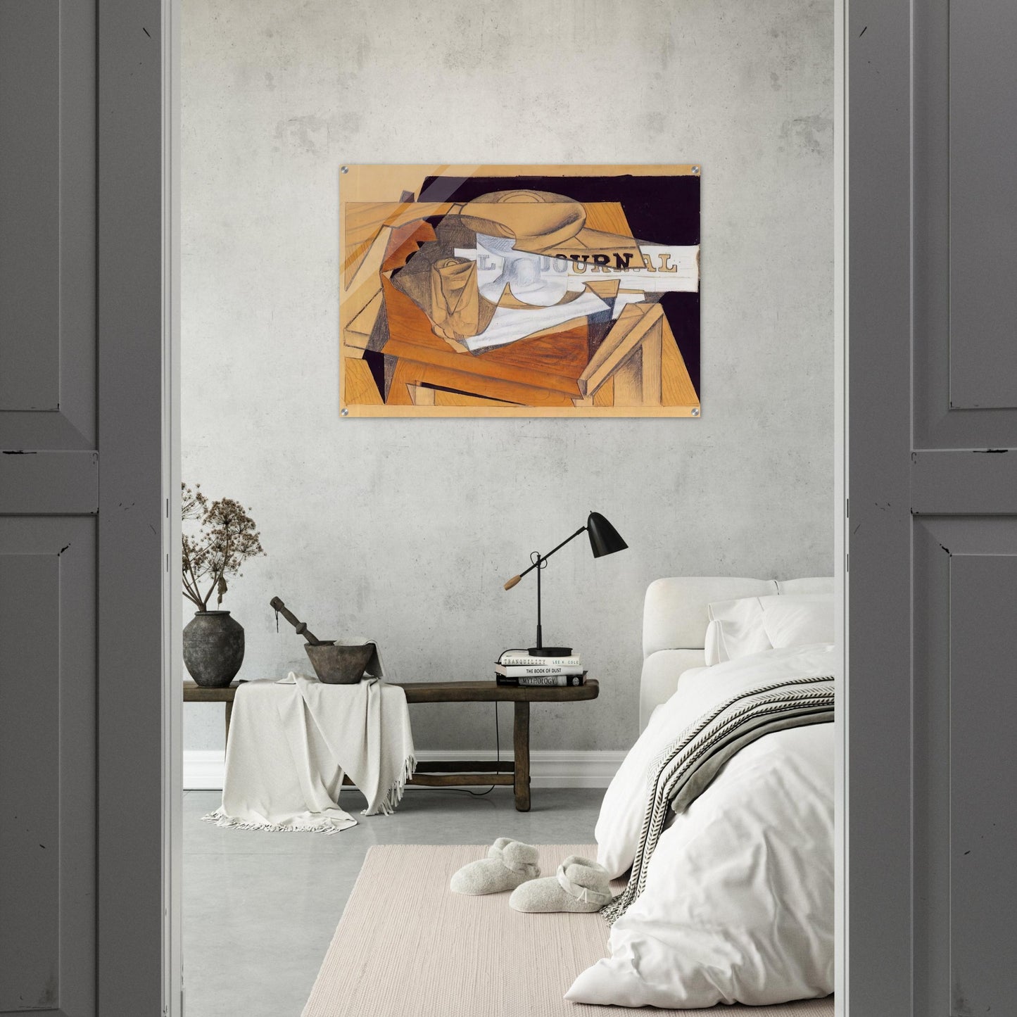 BOWL GLASS AND NEWSPAPER - Juan Gris Acrylic Print - 70x100 cm / 28x40″ inches | Juan Gris Wall Art | Juan Gris Prints
