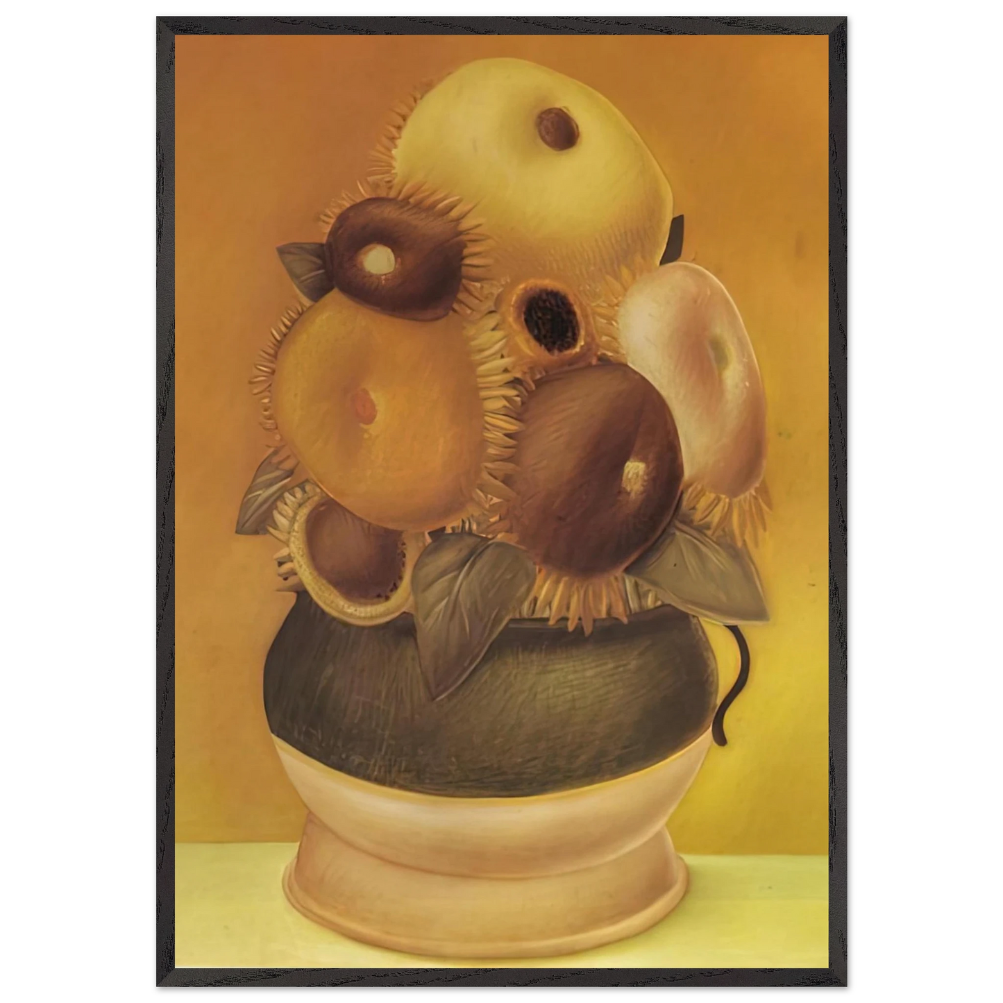SUNFLOWERS N1 - Fernando Botero 70x100 cm / 28x40 inches Framed Art Print – Black Wooden Frame