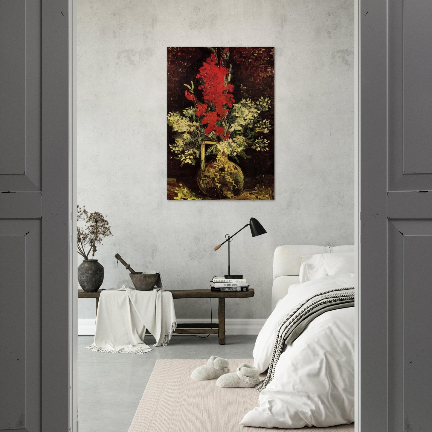 Vase with Gladioli and Carnations - Vincent van Gogh Brushed Aluminum Print - 70x100 cm / 28x40 inches | Vincent van Gogh Aluminum Print | Vincent van Gogh Prints