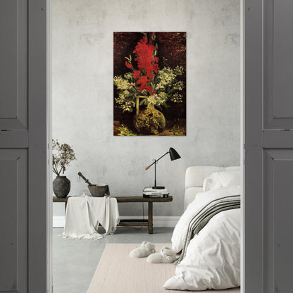 Vase with Gladioli and Carnations - Vincent van Gogh Brushed Aluminum Print - 70x100 cm / 28x40 inches | Vincent van Gogh Aluminum Print | Vincent van Gogh Prints