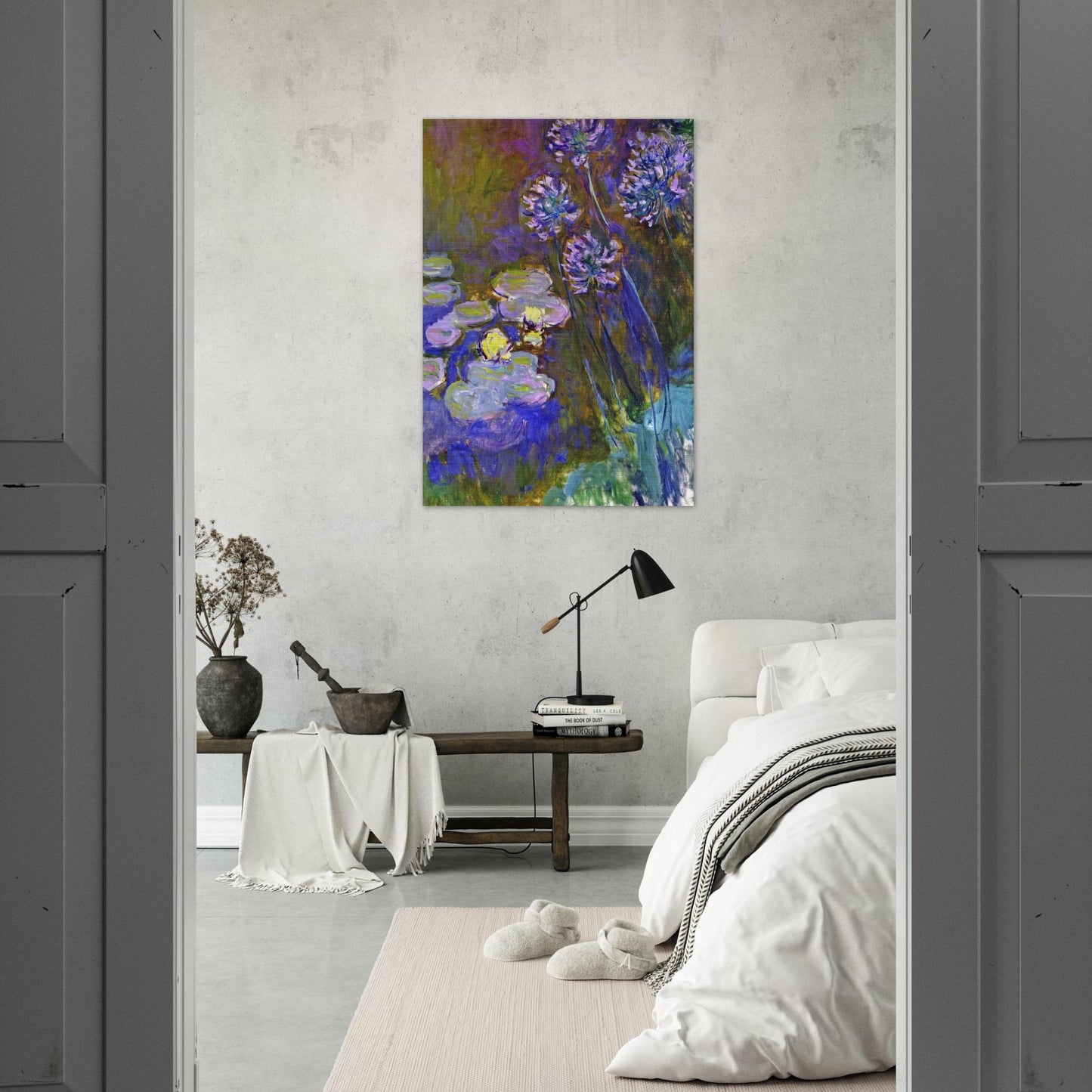 Water Lilies and Agapanthus - claude monet Brushed Aluminum Print - 70x100 cm / 28x40 inches | claude monet Aluminum Print | claude monet Prints