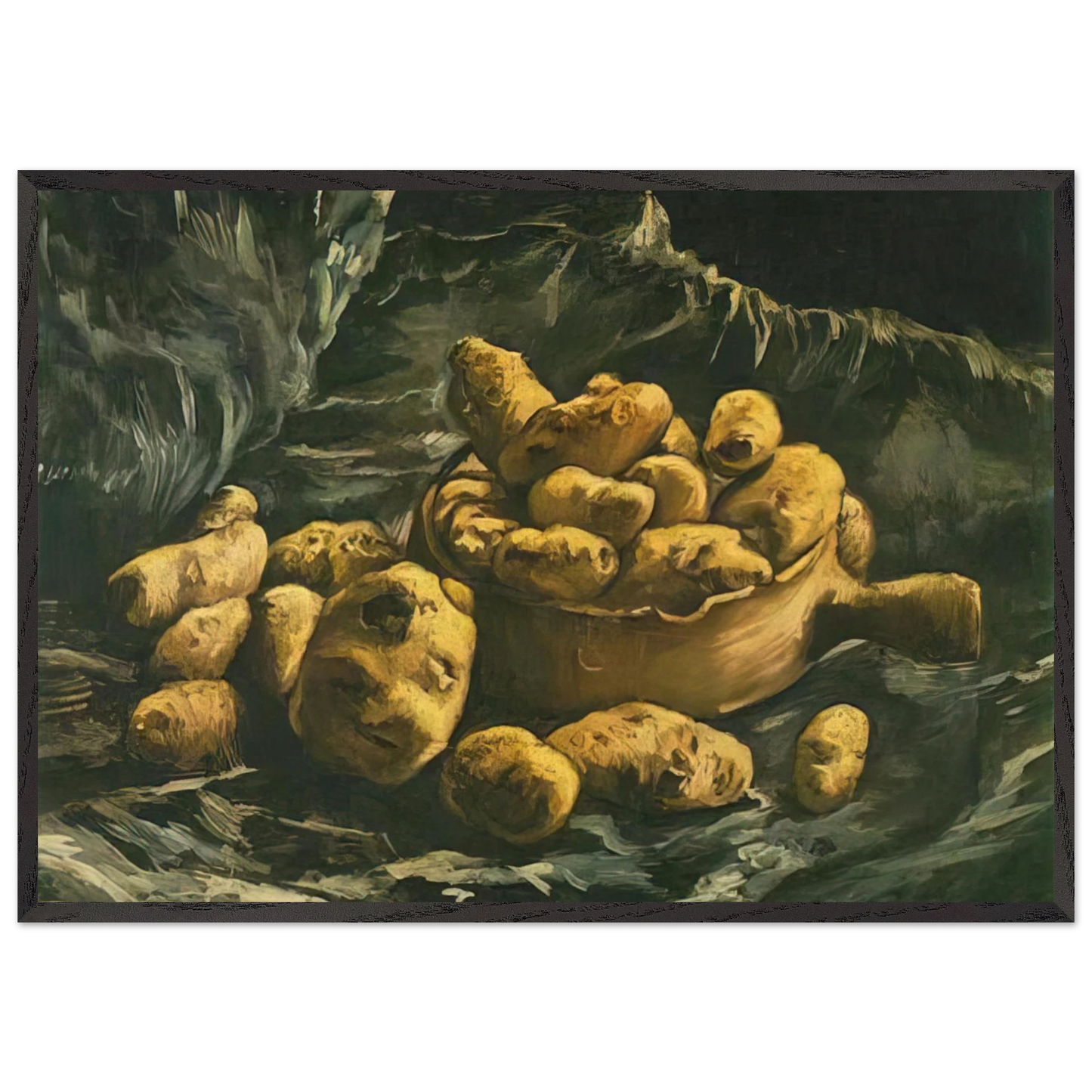 Still life with an Earthern bowl and potatoes - Vincent van Gogh 70x100 cm / 28x40 inches Framed Art Print – Black Wooden Frame