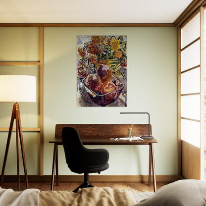 PEACHES AND STRAWFLOWERS 1990 - Janet Fish Brushed Aluminum Print - 70x100 cm / 28x40 inches | Janet Fish Aluminum Print | Janet Fish Prints