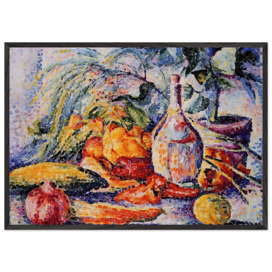 Still Life with Bottle of Wine - Henri-Edmond Cross 70x100 cm / 28x40 inches Framed Art Print – Black Wooden Frame