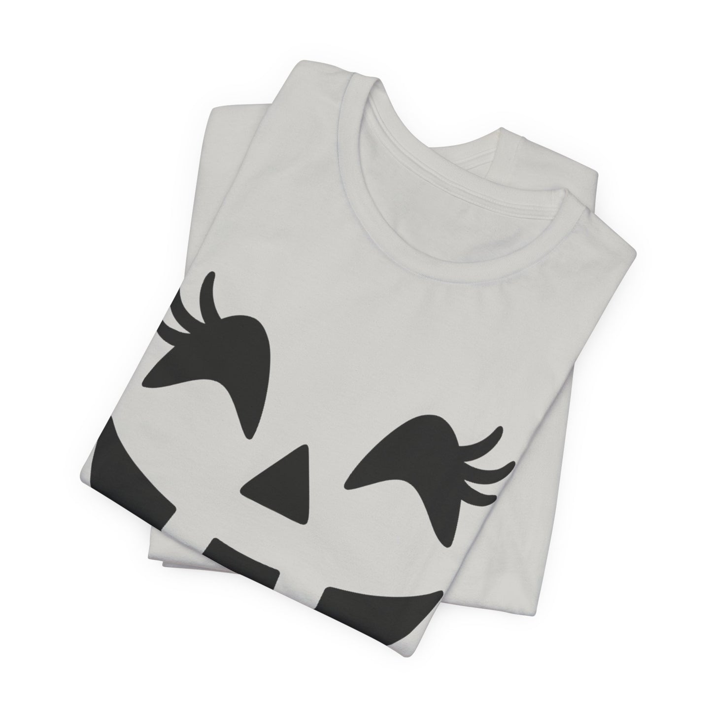 Camiseta de Halloween para mujer y niña con cara de Jack O'Lantern y pestañas de calabaza